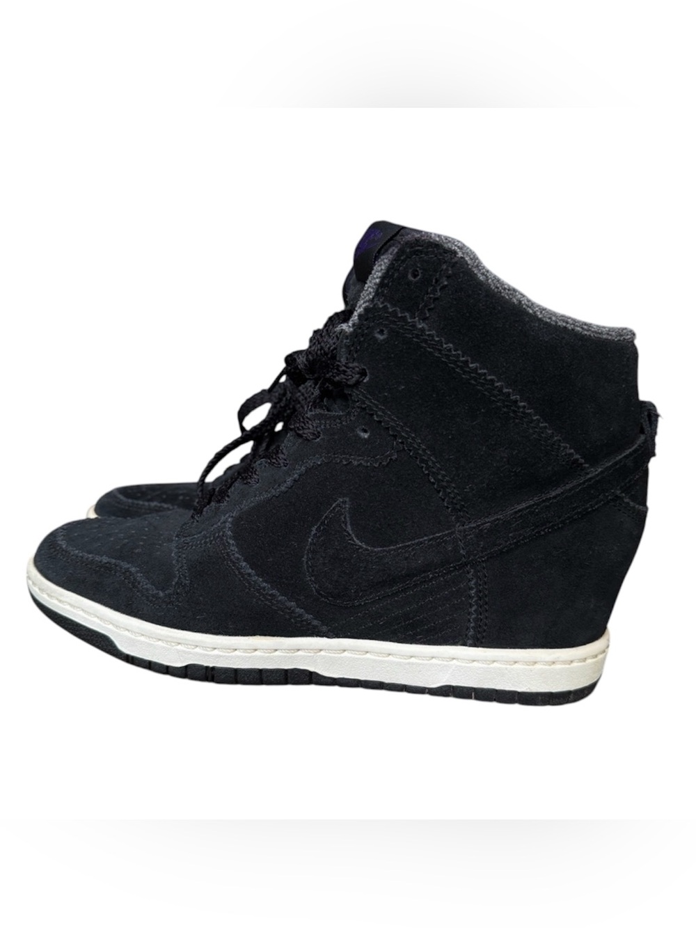 Nike Women’s Sky Hi Dunk Black Suede Wedge High-Top Sneakers with White Midsole